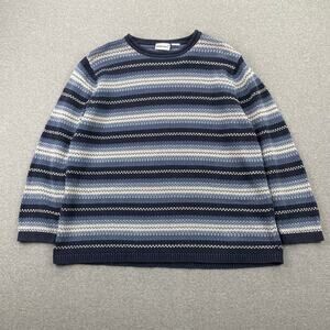 Vintage Y2K Fashion Bug Striped Knit Sweater Womens L Blue White Boxy Pullover